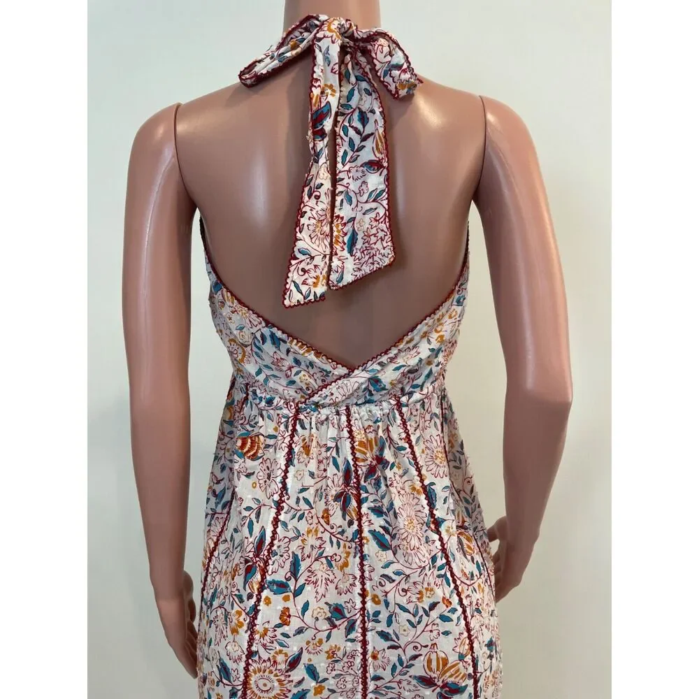 Poupette St Barth Carine Maxi Dress S Floral Halter Tiered Pockets Cottagecore - Picture 7 of 16